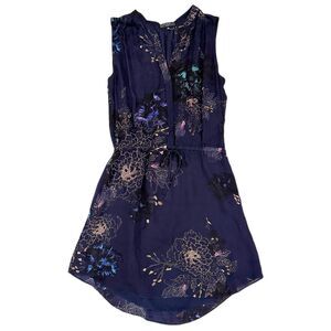 Babaton Aritzia Navy Silk Floral Print Dress Women's Size Small